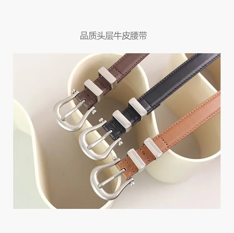 Women's Black Leather Belt with Silver Buckle — feature 21