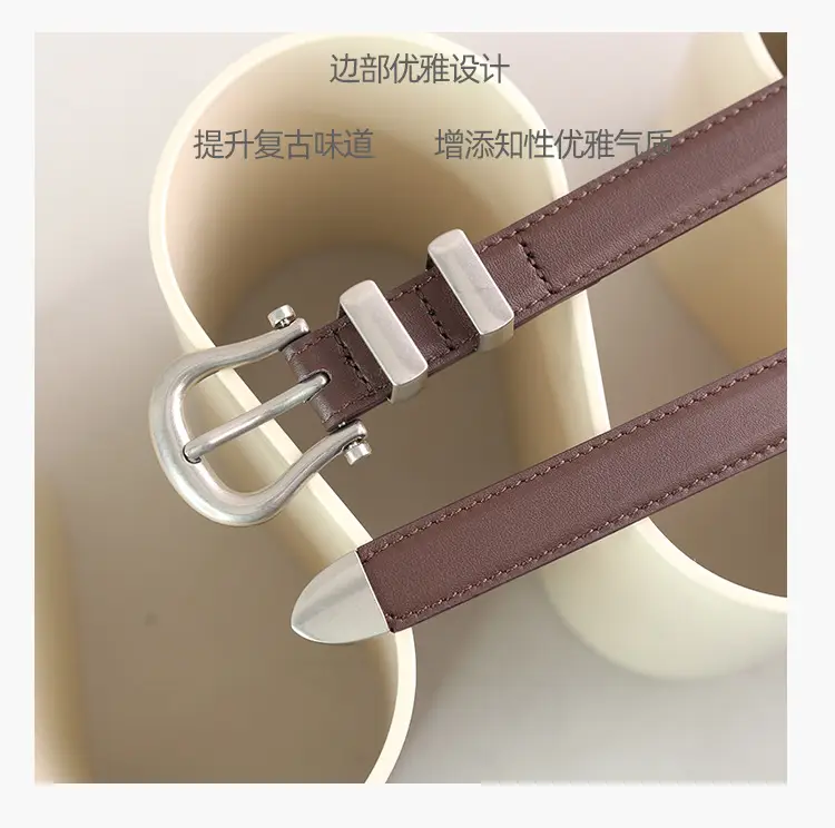 Women's Black Leather Belt with Silver Buckle — feature 22