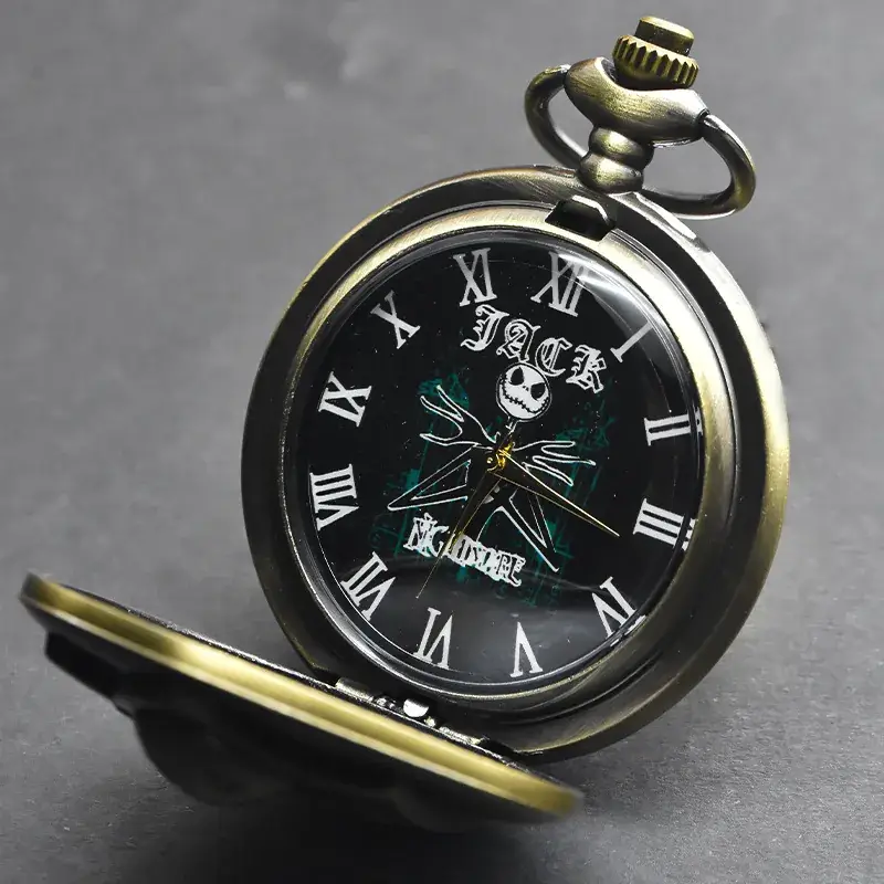 Jack Skull Steampunk Pocket Watch with Chain - Image 2