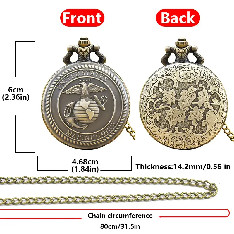Marine Corps Quartz Pocket Watch Necklace Chain — feature 16