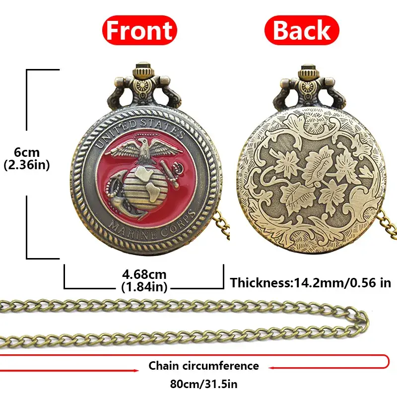 Marine Corps Quartz Pocket Watch Necklace Chain — feature 5