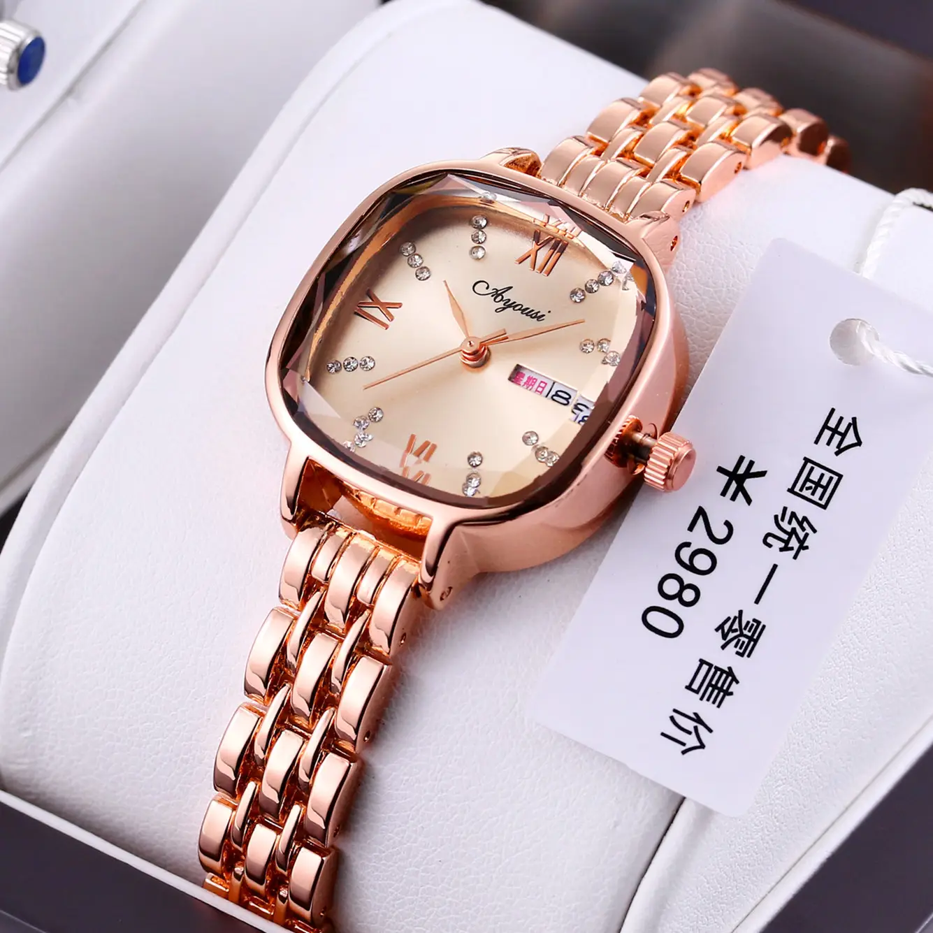 Women's Rose Gold Swiss Watch with Rhinestone Dial - Image 3