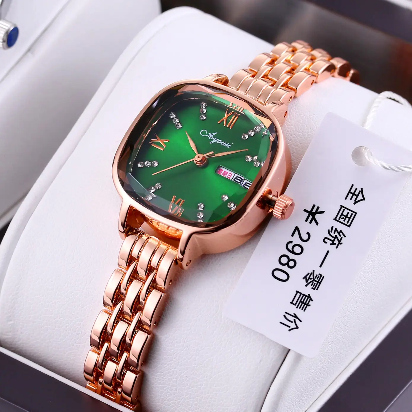 Women's Rose Gold Swiss Watch with Rhinestone Dial - Image 2