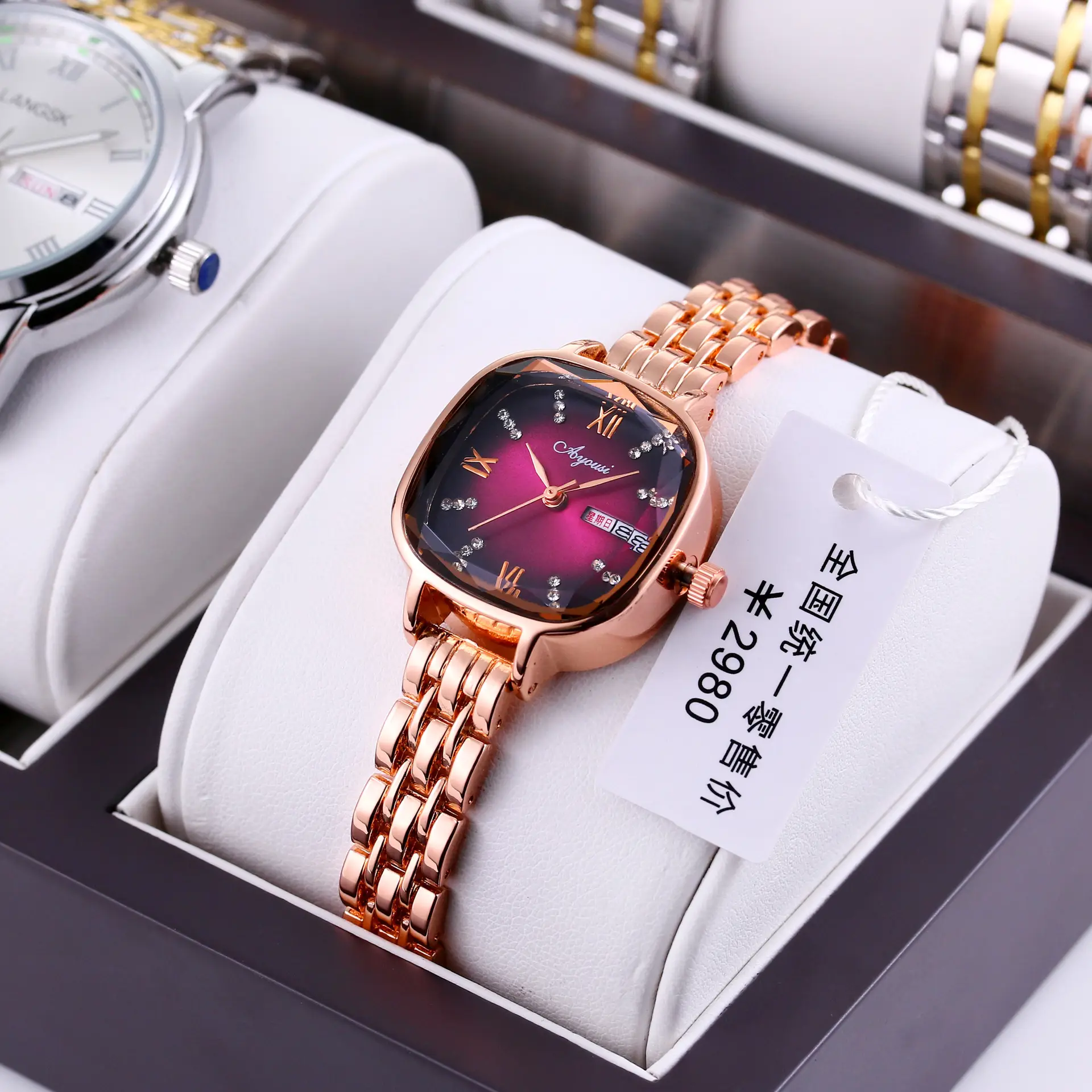 Women's Rose Gold Swiss Watch with Rhinestone Dial — feature 2
