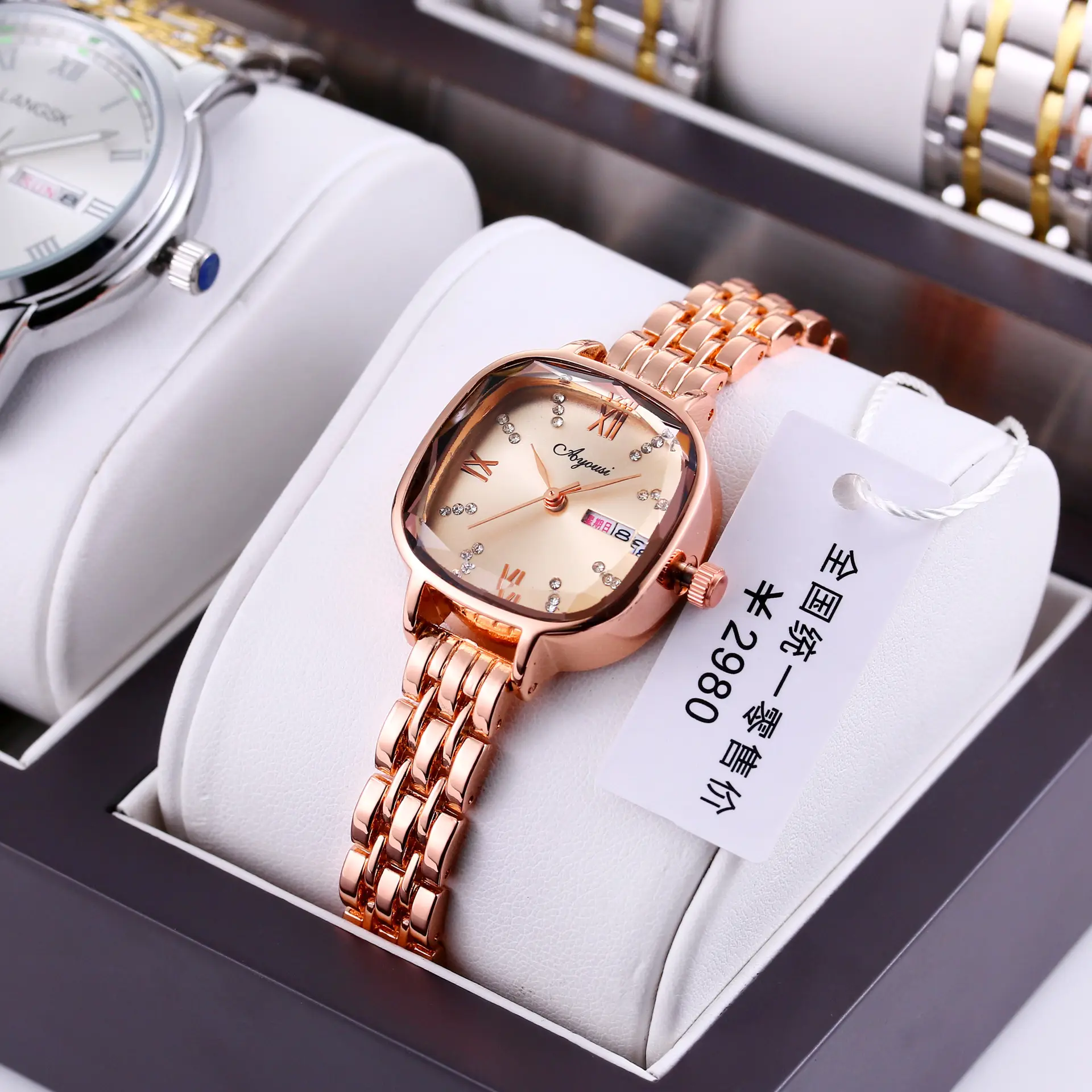 Women's Rose Gold Swiss Watch with Rhinestone Dial — feature 4