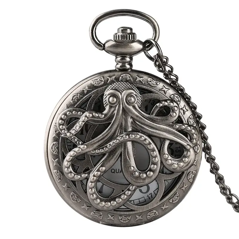 Antique Octopus Steampunk Pocket Watch Necklace Black - Image 6