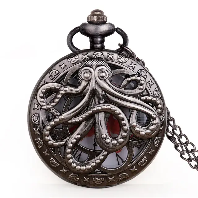 Antique Octopus Steampunk Pocket Watch Necklace Black - Image 4