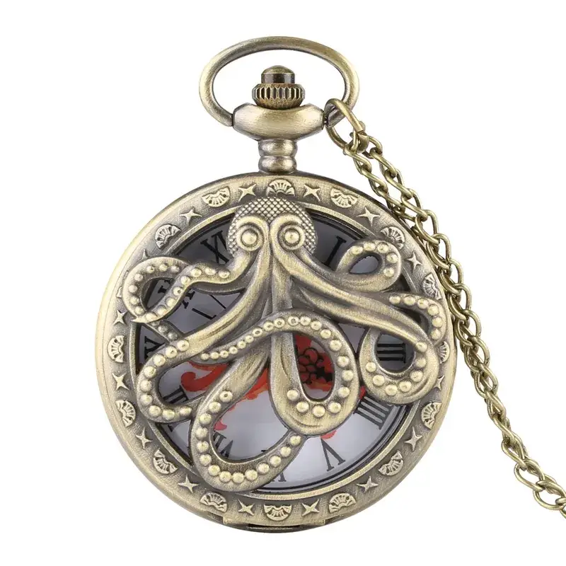 Antique Octopus Steampunk Pocket Watch Necklace Black - Image 2
