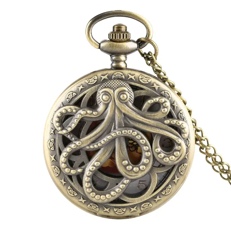 Antique Octopus Steampunk Pocket Watch Necklace Black — feature 1