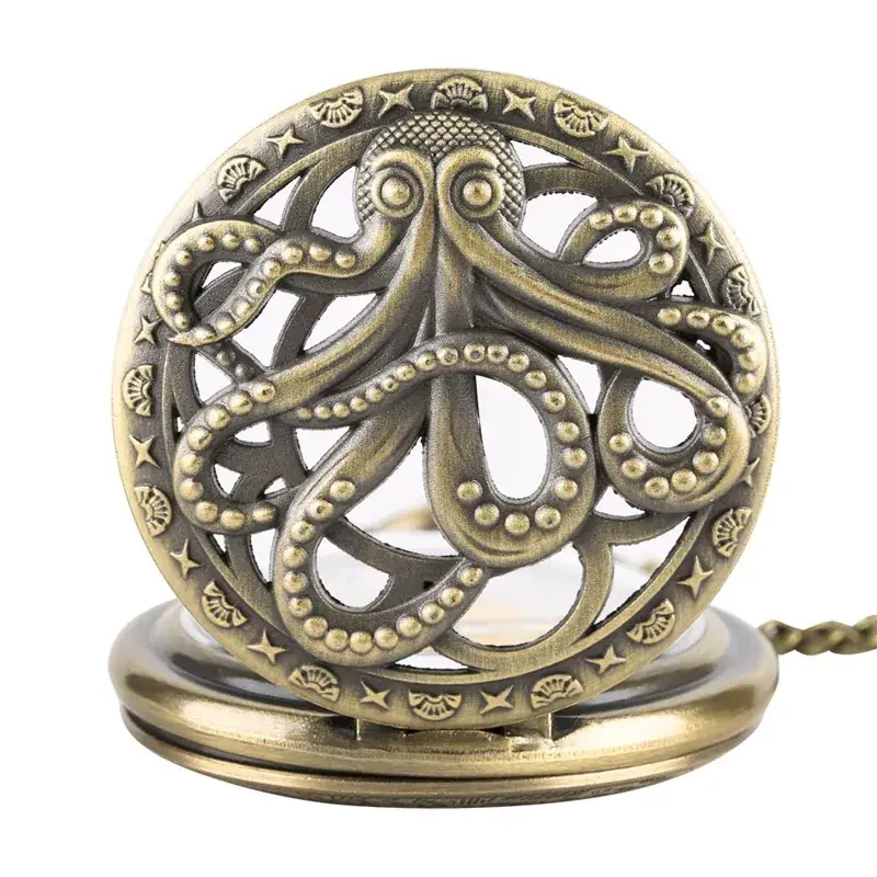 Antique Octopus Steampunk Pocket Watch Necklace Black — feature 4