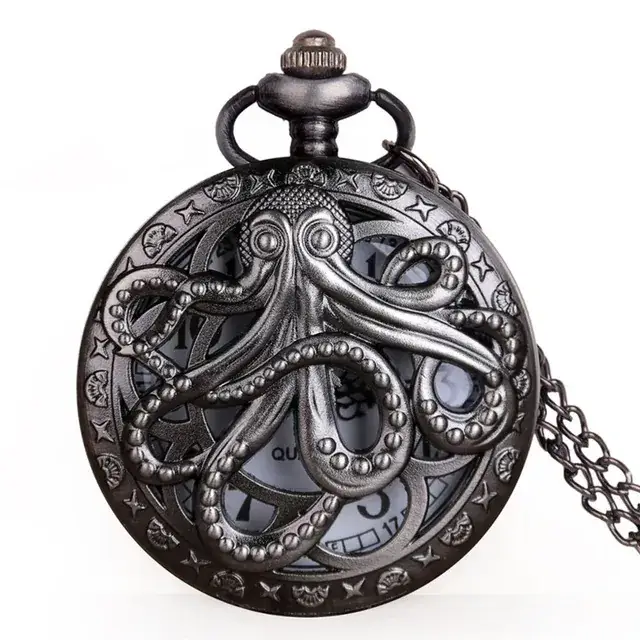 Antique Octopus Steampunk Pocket Watch Necklace Black - Image 3