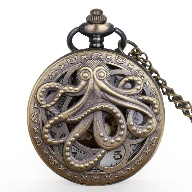 Antique Octopus Steampunk Pocket Watch Necklace Black - Image 5