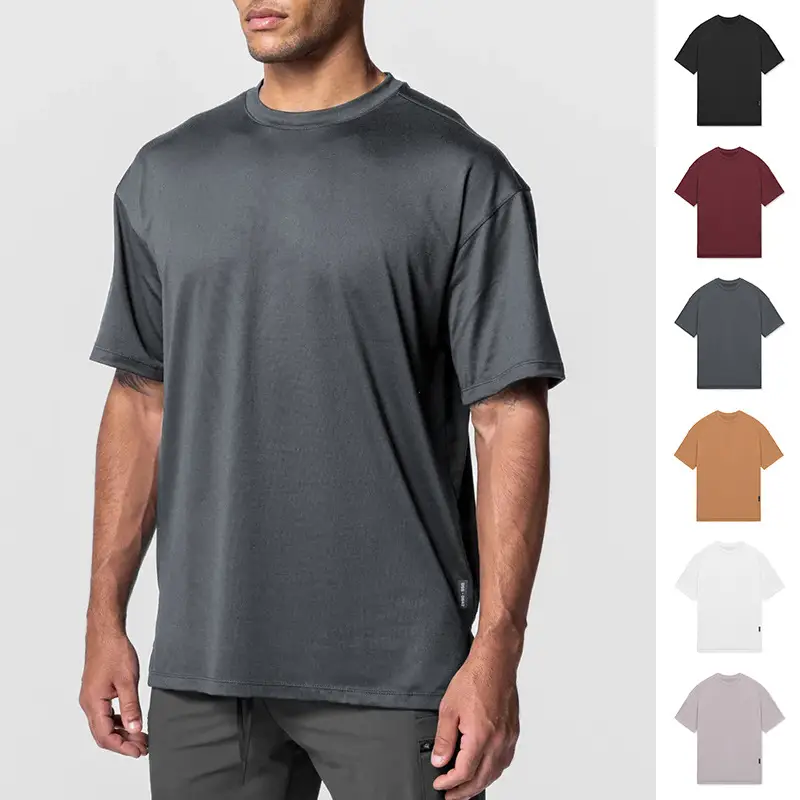 Men Loose Fit Grey T-Shirt Short Sleeve - Image 6