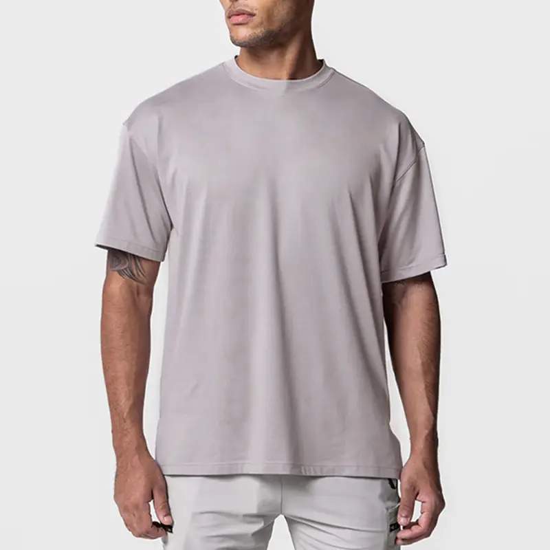 Men Loose Fit Grey T-Shirt Short Sleeve - Image 7