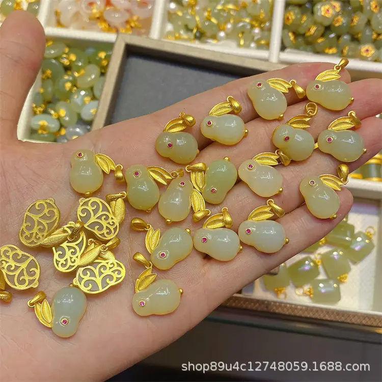 S925 Silver Jade Pendant Set Gold Inlaid Wholesale - Image 8