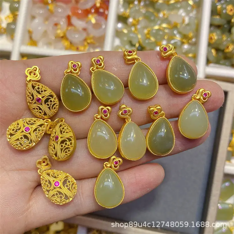S925 Silver Jade Pendant Set Gold Inlaid Wholesale — feature 18