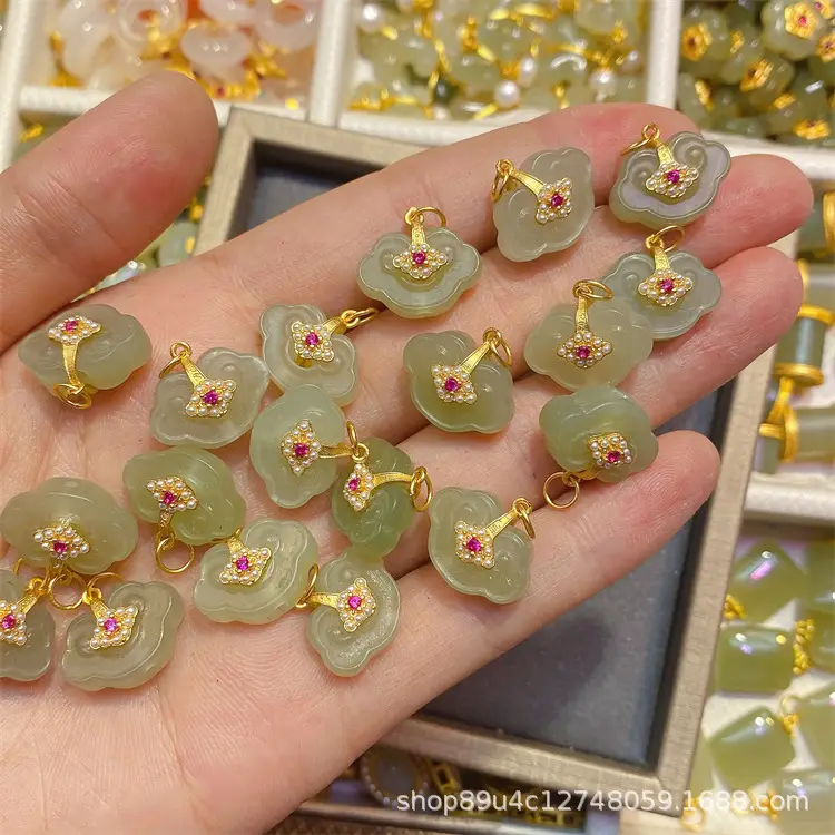 S925 Silver Jade Pendant Set Gold Inlaid Wholesale — feature 20