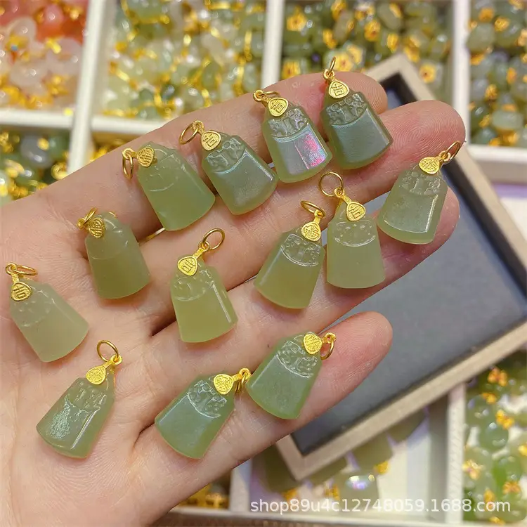 S925 Silver Jade Pendant Set Gold Inlaid Wholesale - Image 3