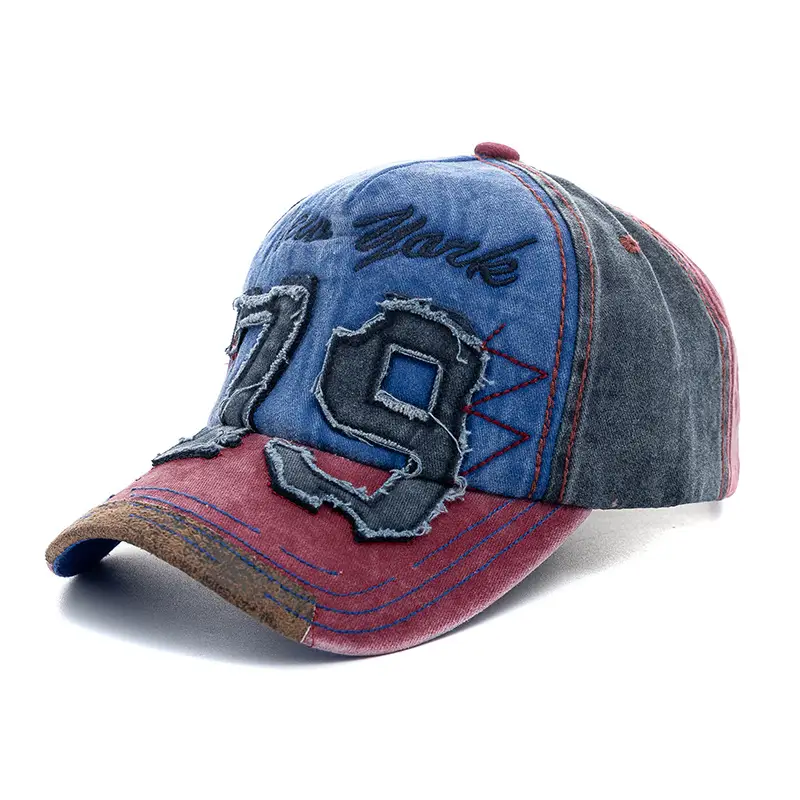 79 Patch Distressed Baseball Cap with Adjustable Sunvisor - Image 3