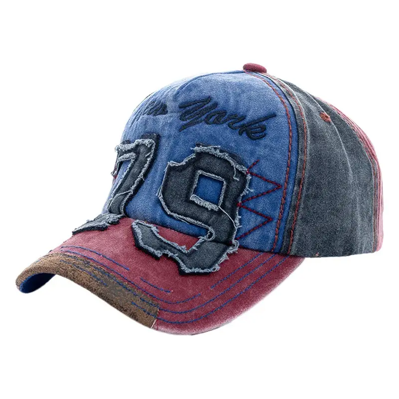 79 Patch Distressed Baseball Cap with Adjustable Sunvisor