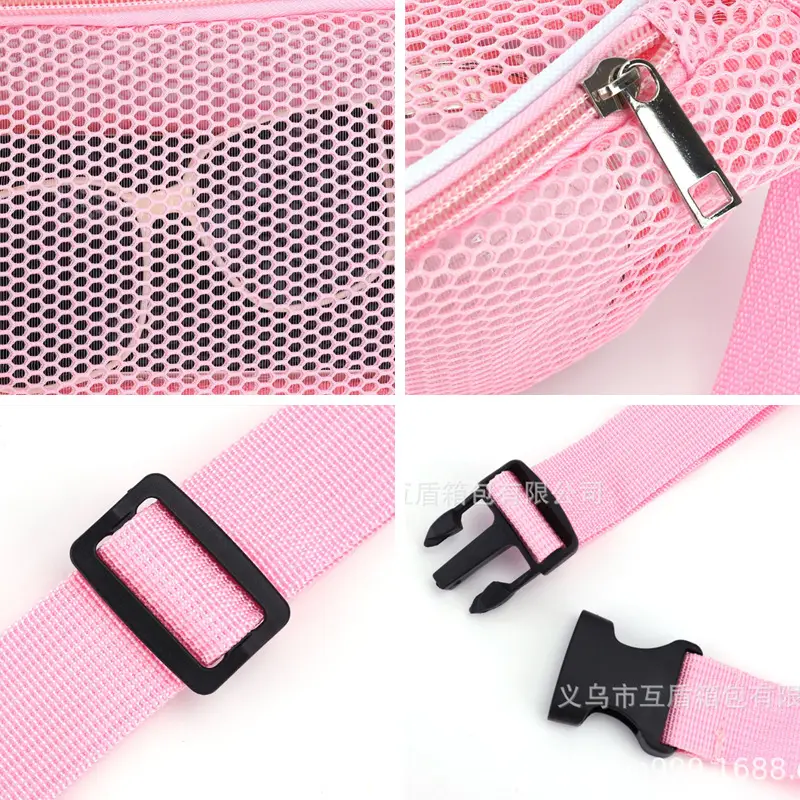 Pink Mesh Crossbody Bag with Zipper Storage Mobile Phone Bag - Image 7