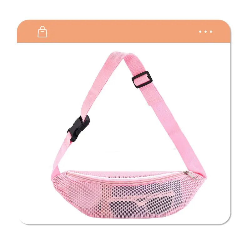 Pink Mesh Crossbody Bag with Zipper Storage Mobile Phone Bag — feature 17