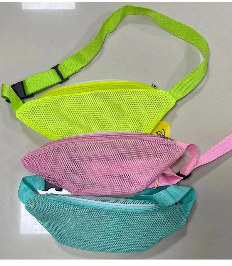 Pink Mesh Crossbody Bag with Zipper Storage Mobile Phone Bag — feature 2