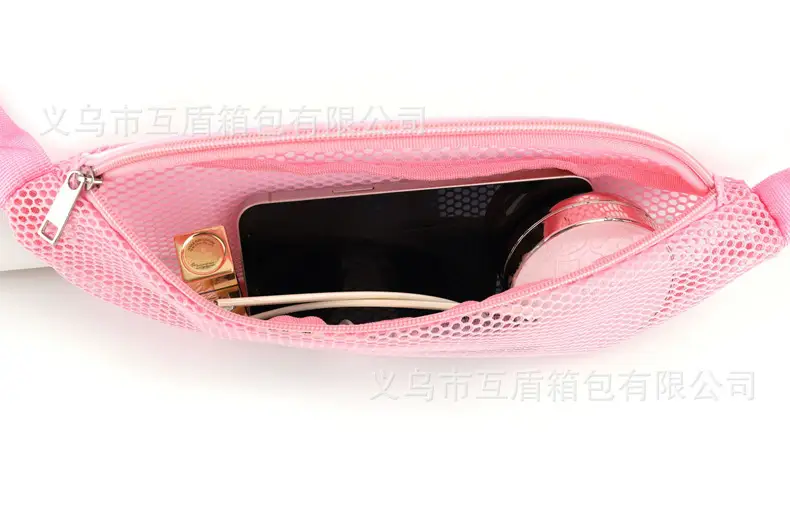 Pink Mesh Crossbody Bag with Zipper Storage Mobile Phone Bag — feature 22