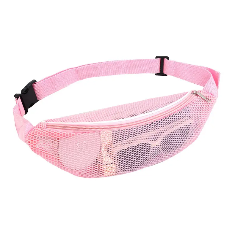 Pink Mesh Crossbody Bag with Zipper Storage Mobile Phone Bag — feature 24
