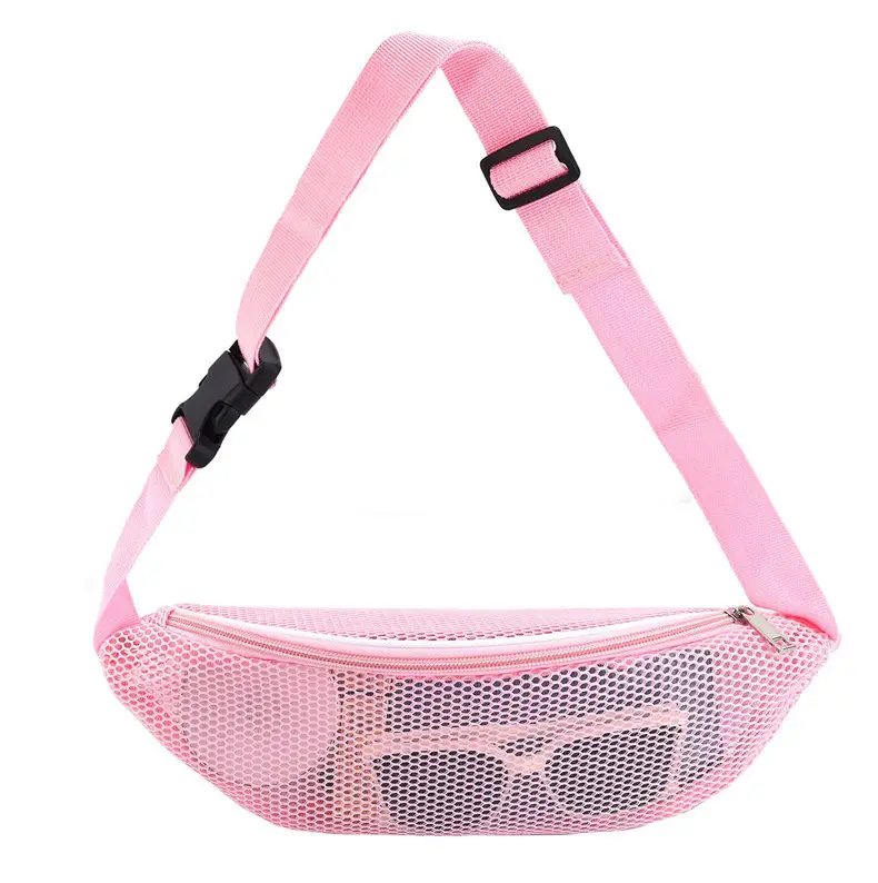 Pink Mesh Crossbody Bag with Zipper Storage Mobile Phone Bag — feature 26