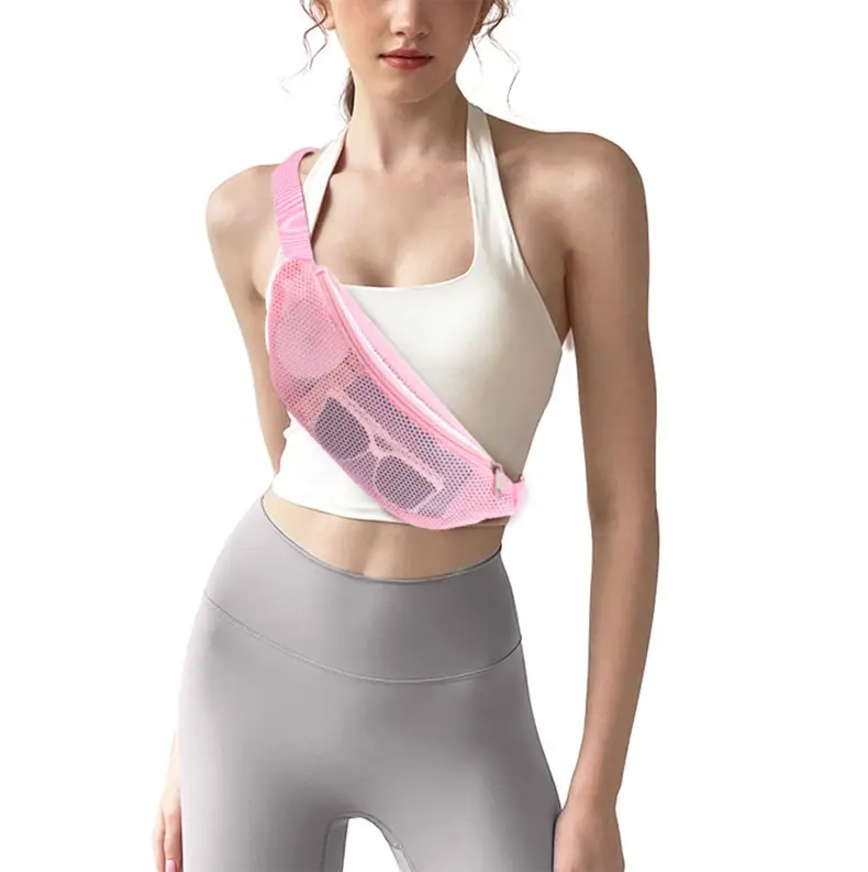 Pink Mesh Crossbody Bag with Zipper Storage Mobile Phone Bag — feature 27