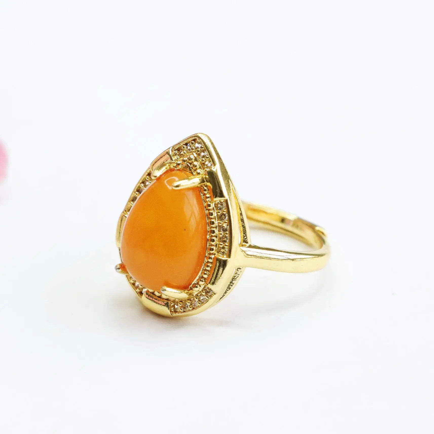 Natural Aged Russian Amber Teardrop Ring for Women - Image 3