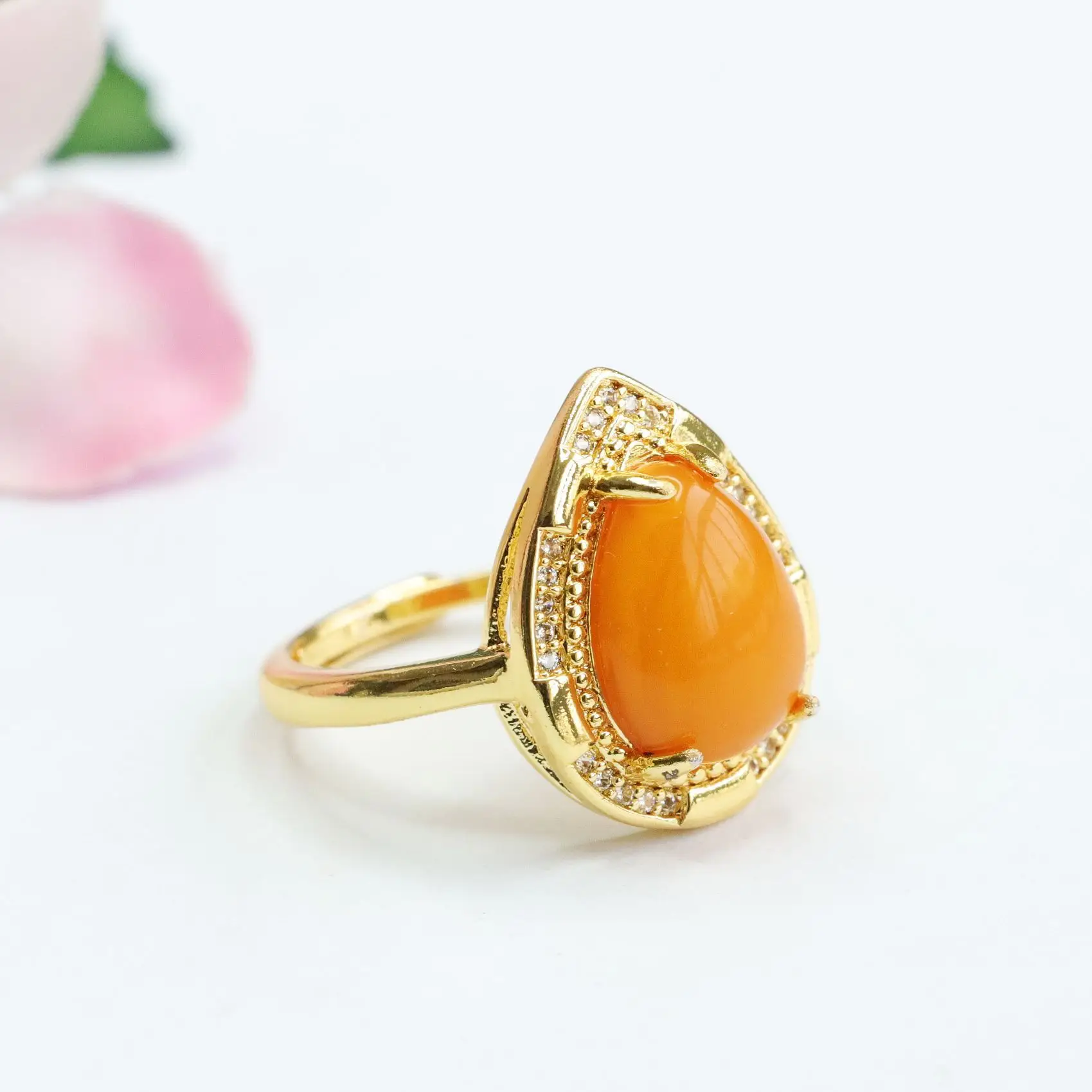 Natural Aged Russian Amber Teardrop Ring for Women - Image 4