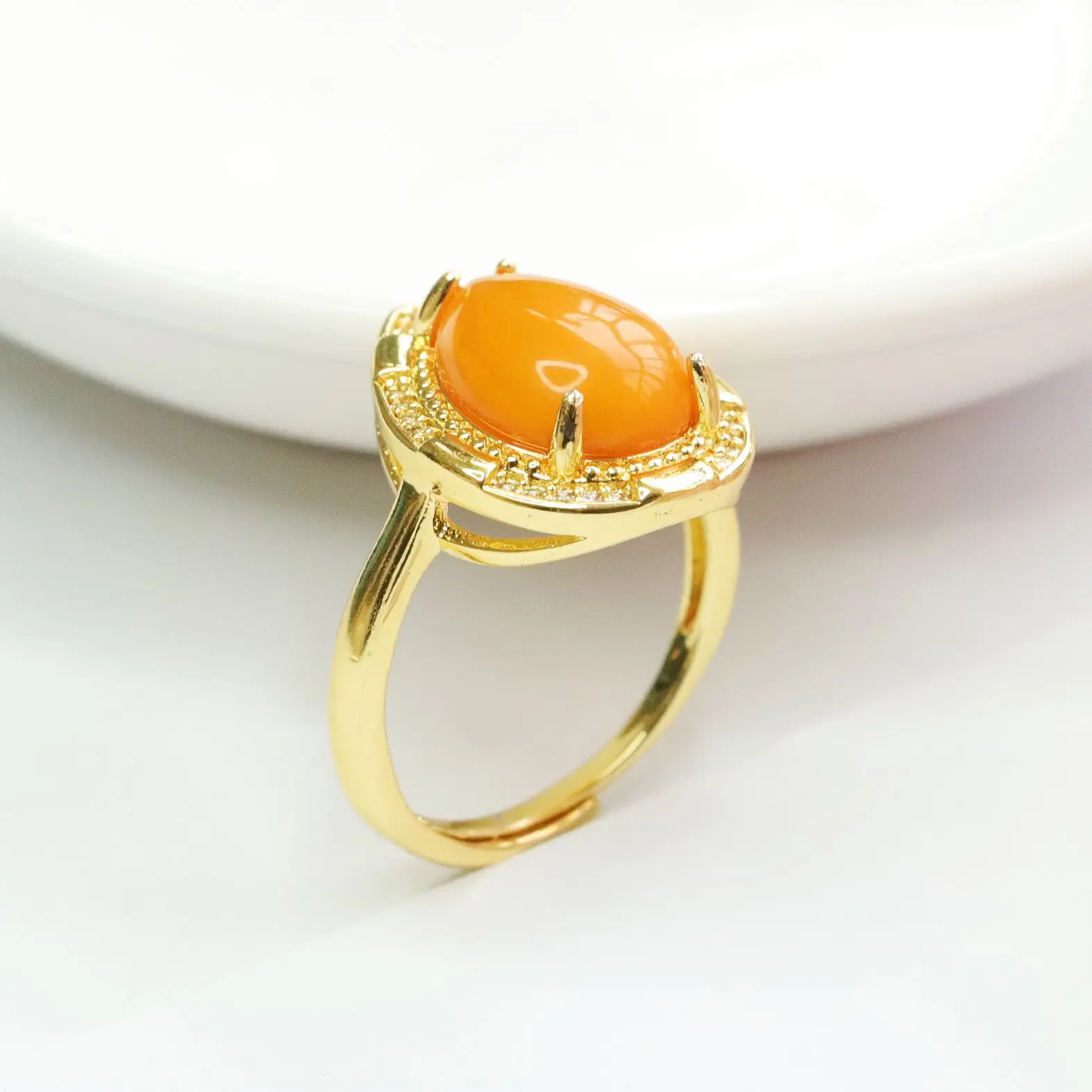 Natural Aged Russian Amber Teardrop Ring for Women - Image 5