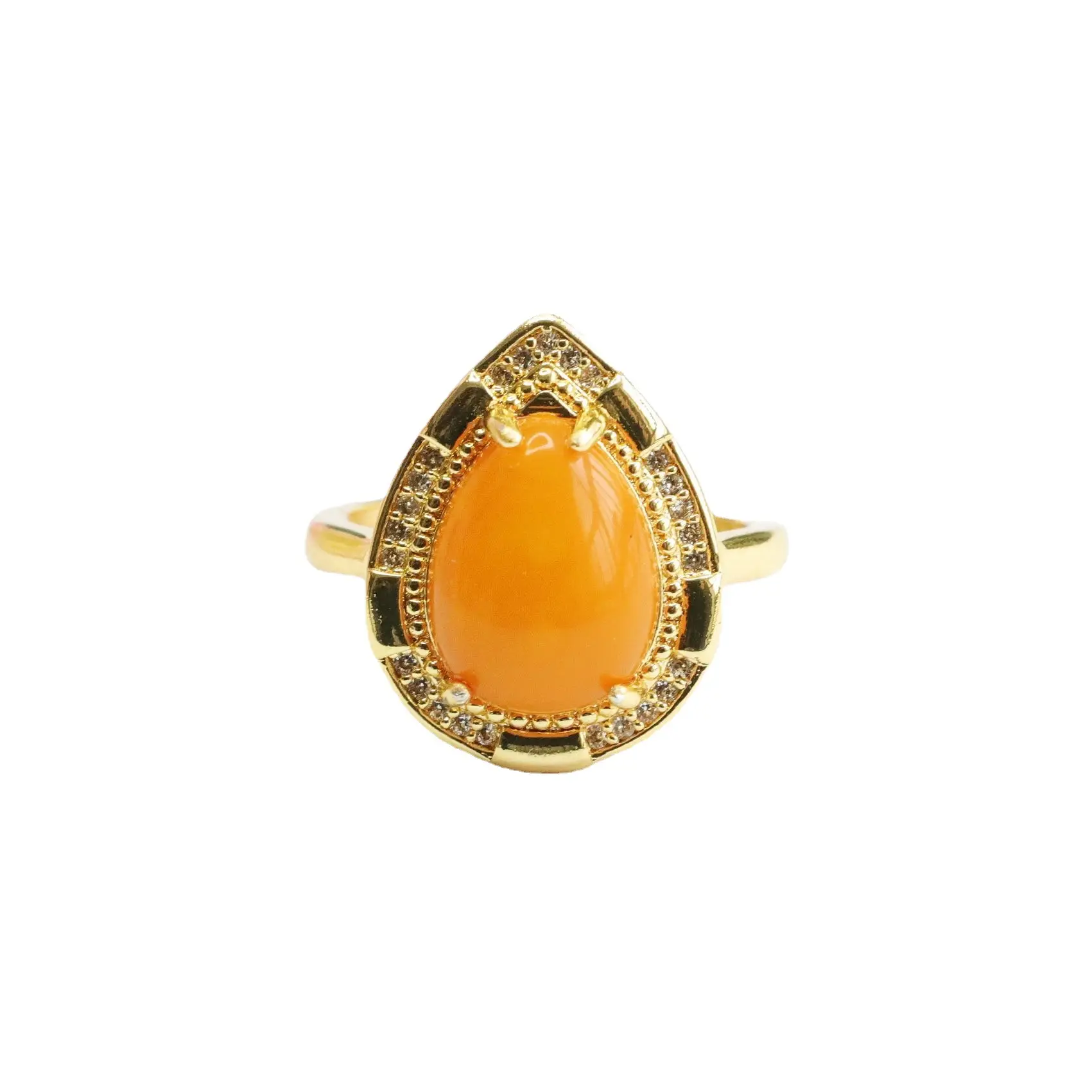Natural Aged Russian Amber Teardrop Ring for Women - Image 6
