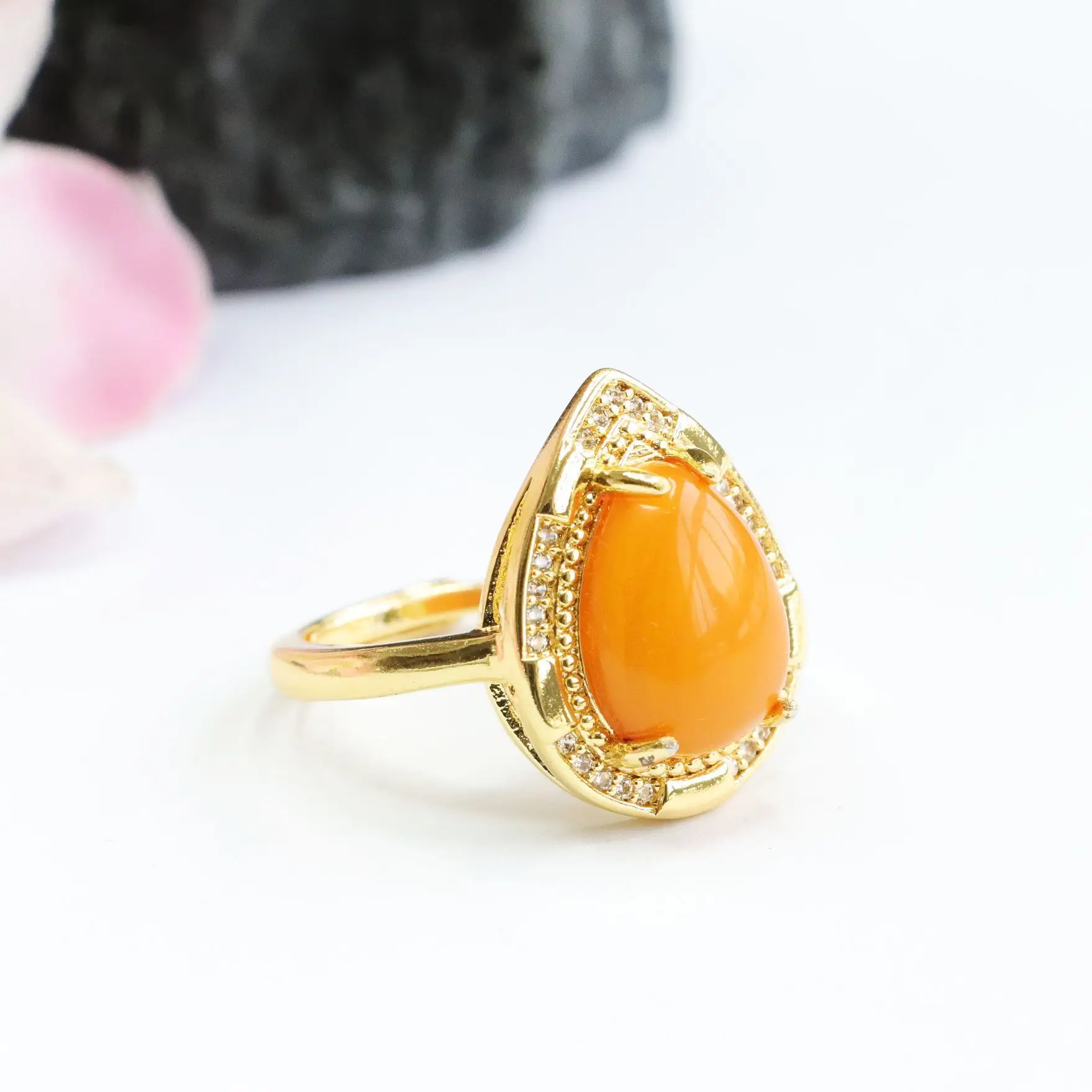 Natural Aged Russian Amber Teardrop Ring for Women — feature 11