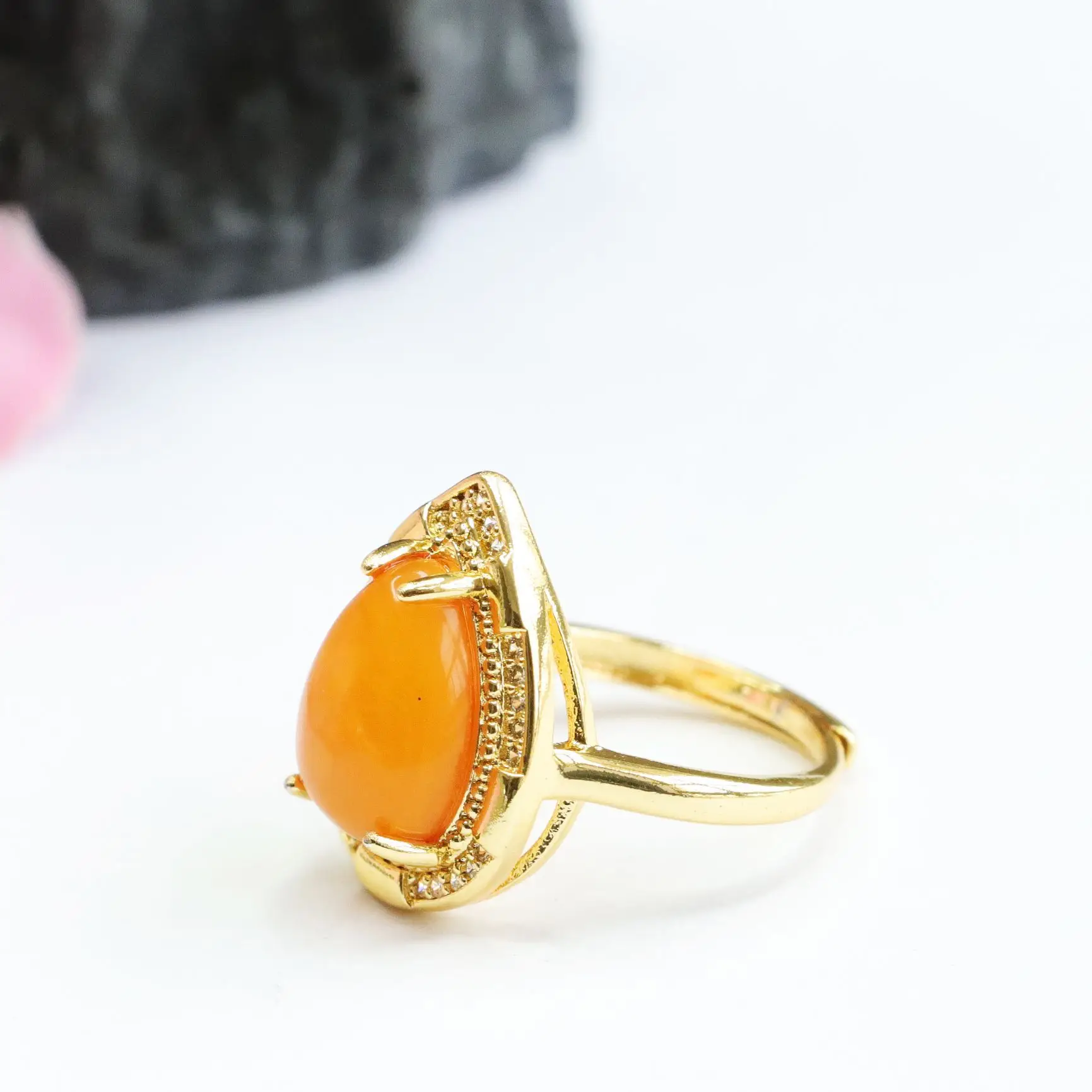 Natural Aged Russian Amber Teardrop Ring for Women — feature 12