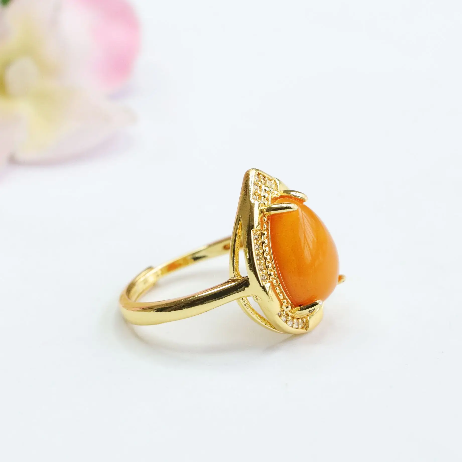 Natural Aged Russian Amber Teardrop Ring for Women — feature 7