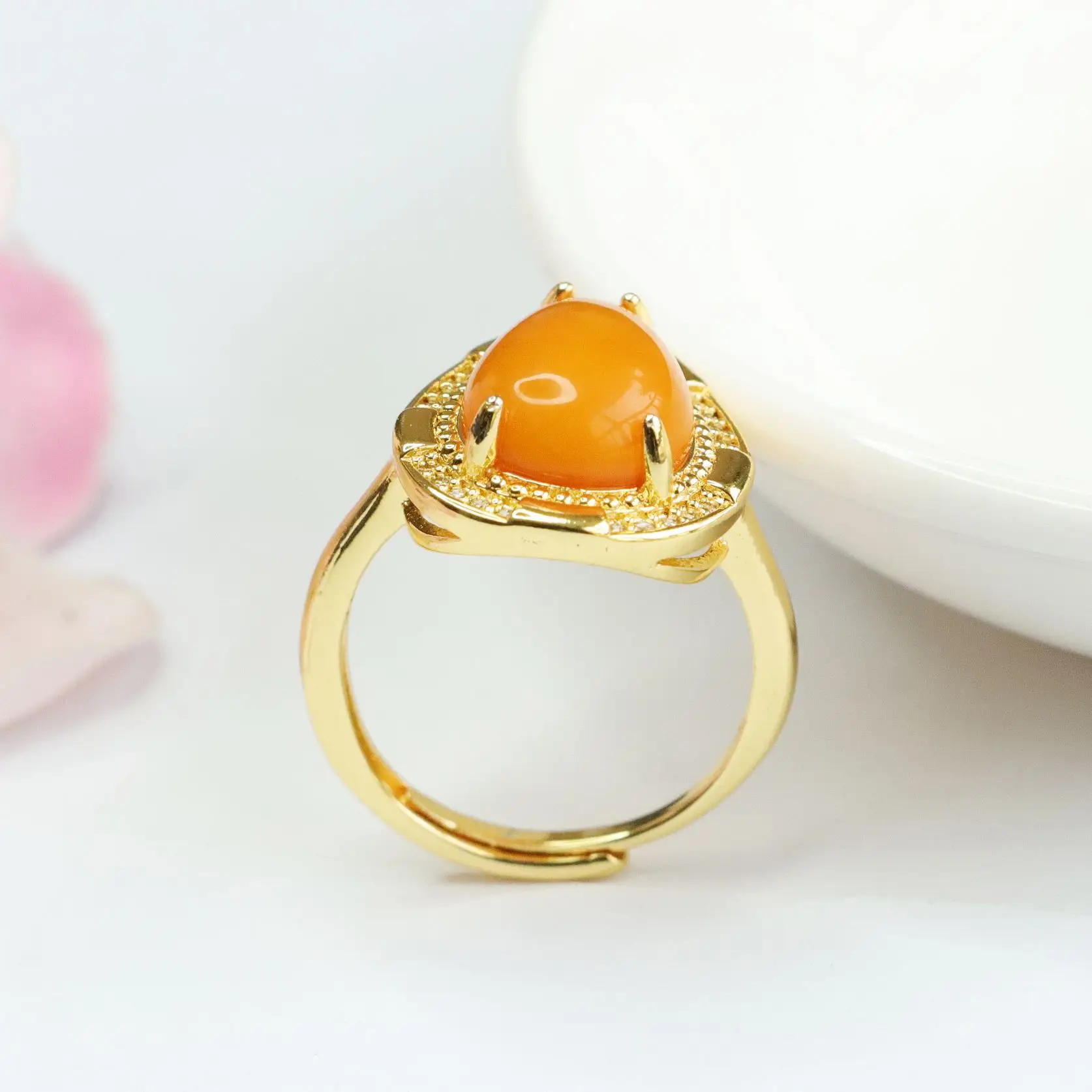 Natural Aged Russian Amber Teardrop Ring for Women — feature 8