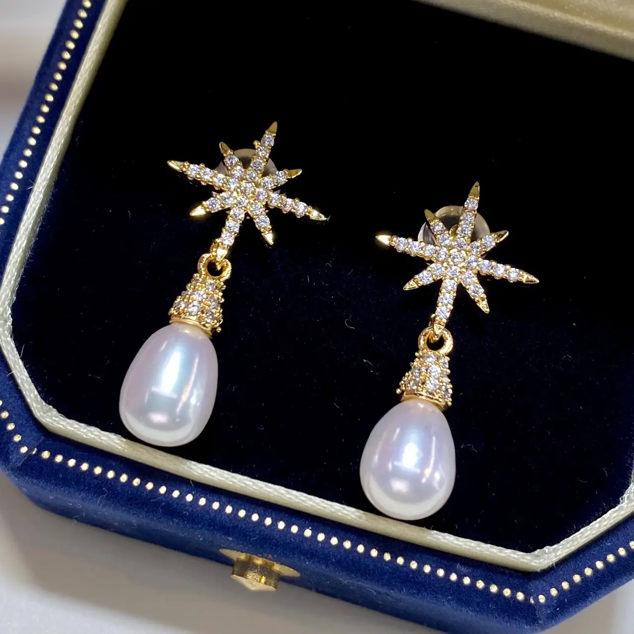 Star Pearl Earrings for Women Gold Plated 925