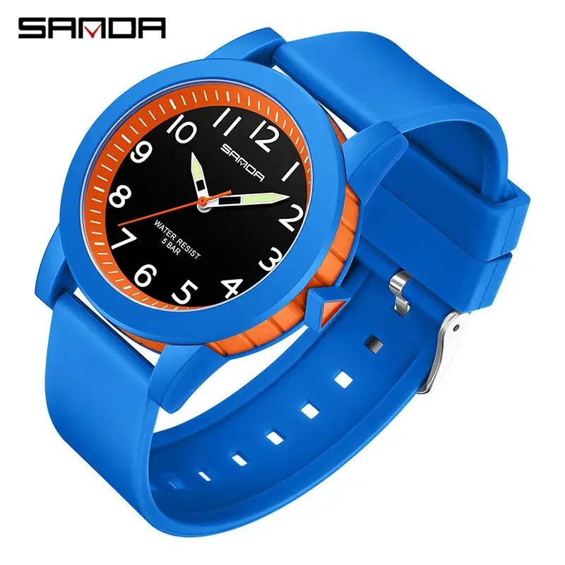 Sanda Couple Watch Blue Orange Quartz Watch - Image 11