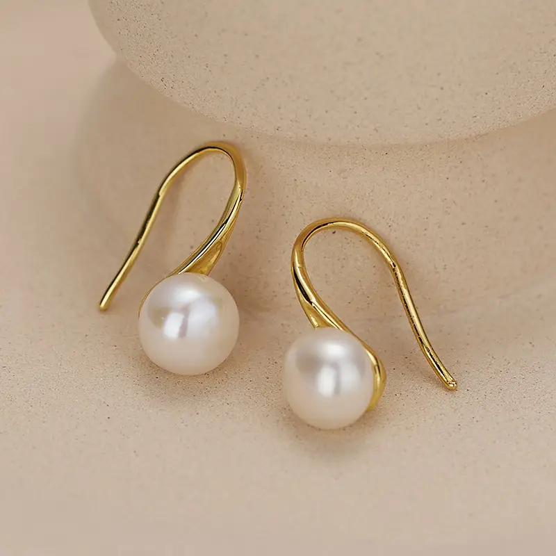 DIY Pearl Earrings 18K Gold Electroplated Women's - Image 3