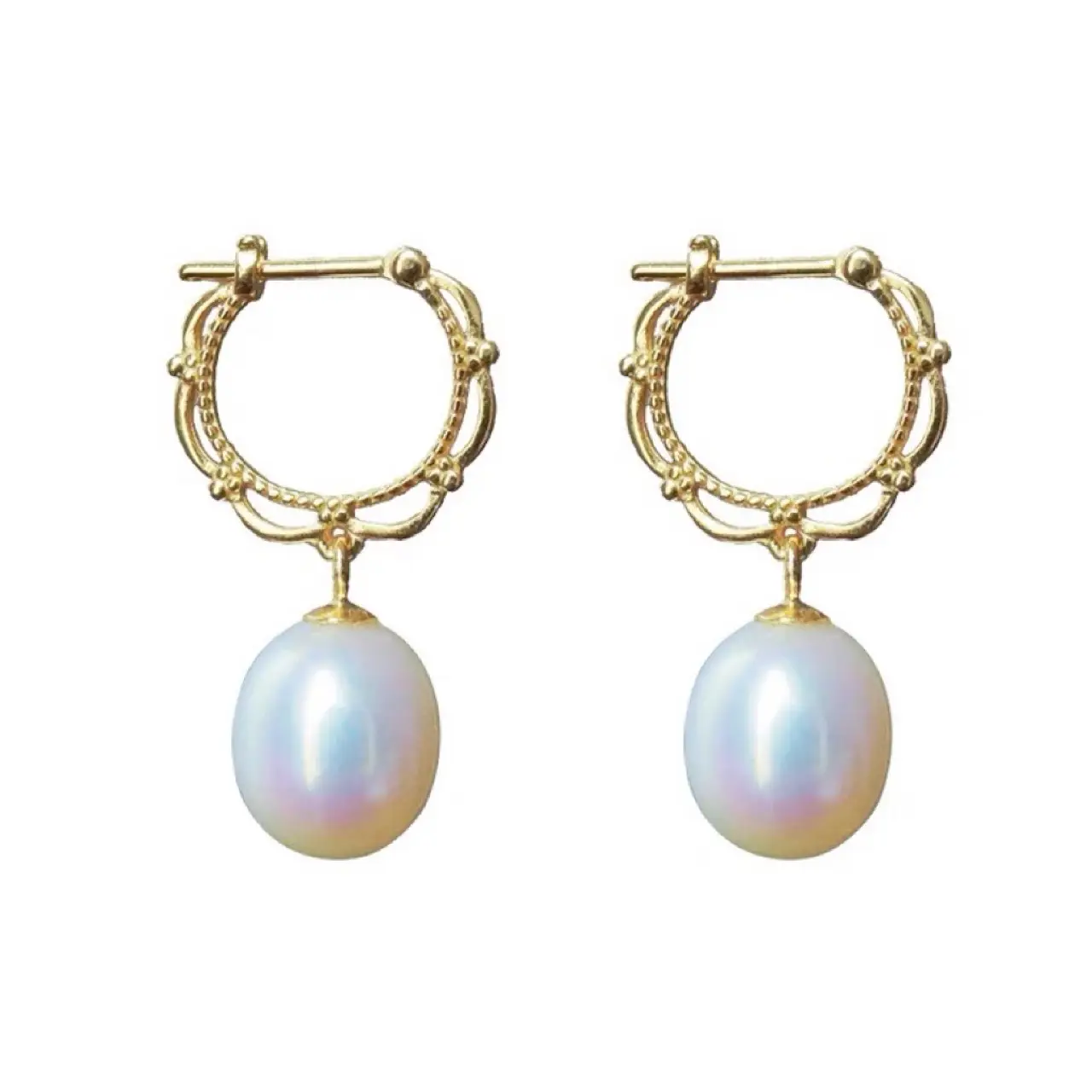 Natural Pearl Earrings Gold Plated Hollow Earrings — feature 6