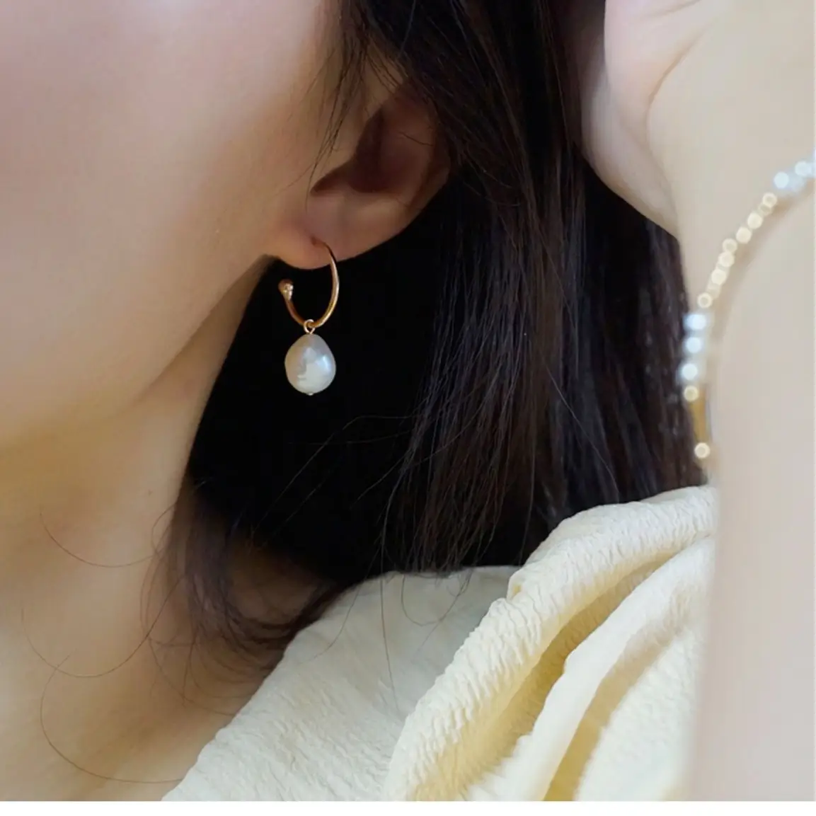 925 Silver Pearl Earrings Large Hook Design - Image 5