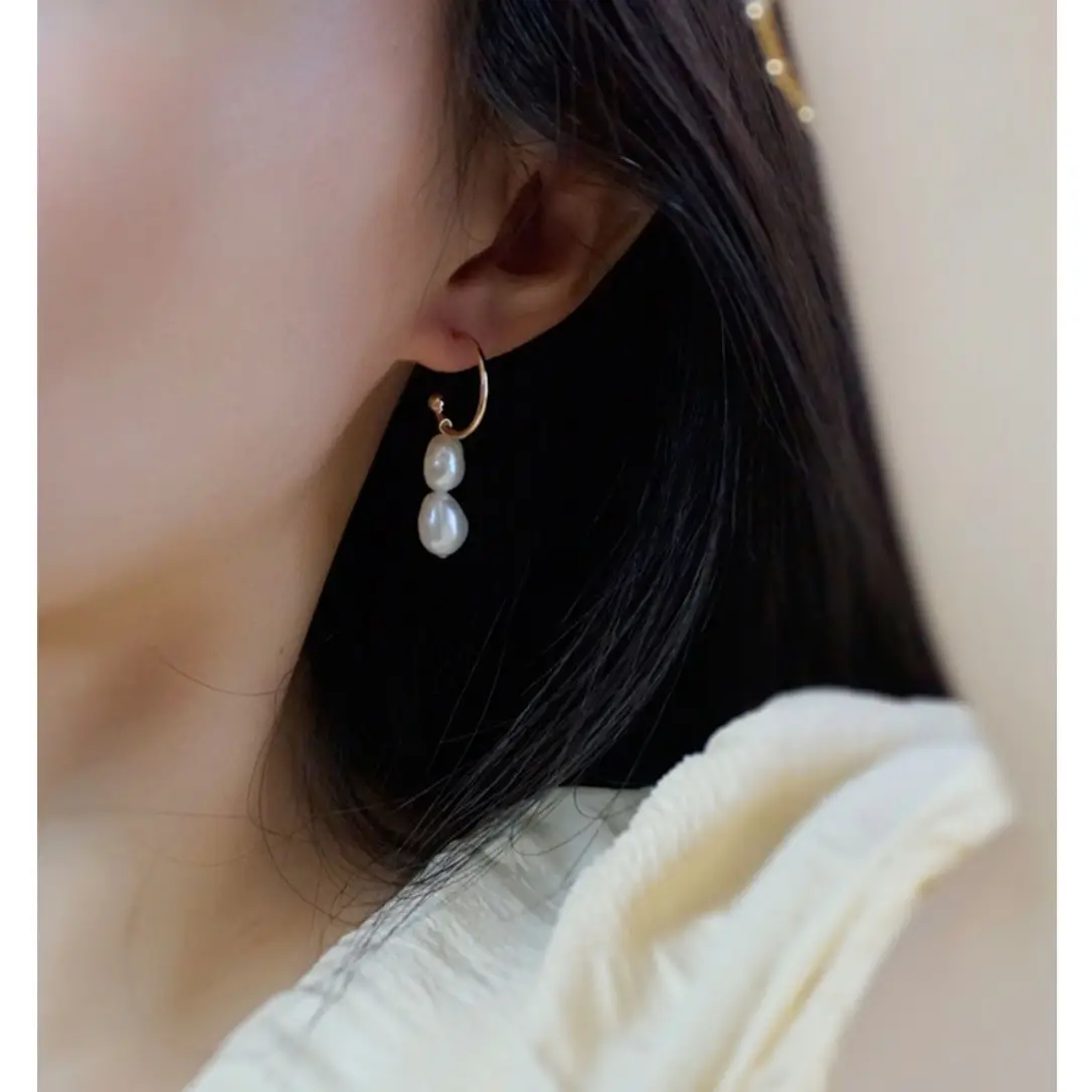 925 Silver Pearl Earrings Large Hook Design - Image 2