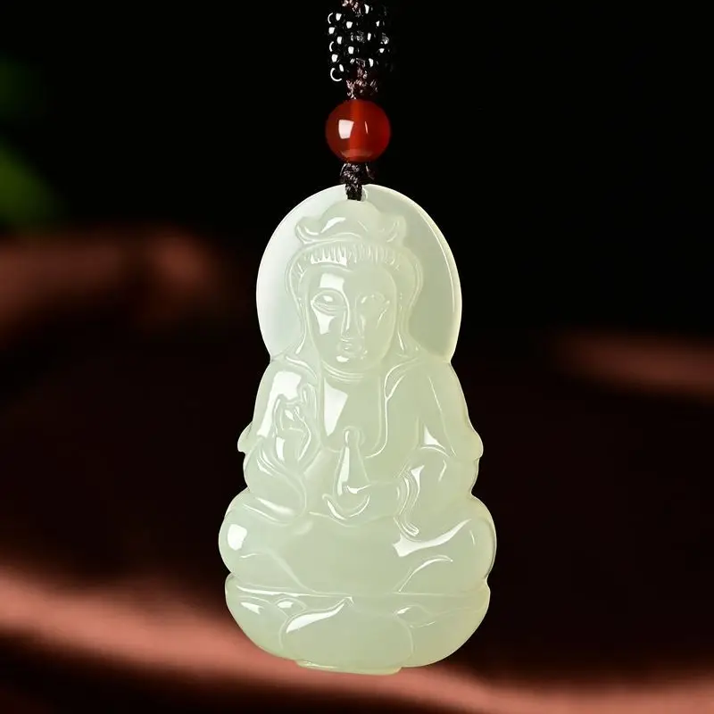 White Jade Laughing Buddha Necklace for Men Women - Image 3