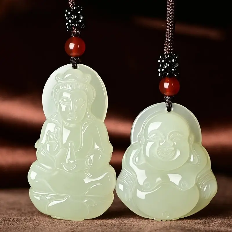 White Jade Laughing Buddha Necklace for Men Women - Image 4