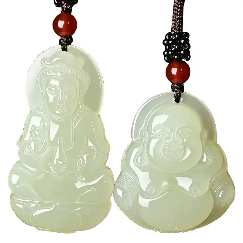 White Jade Laughing Buddha Necklace for Men Women - Image 5