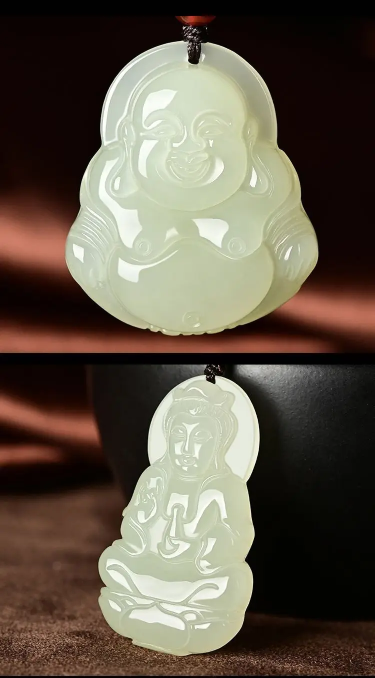 White Jade Laughing Buddha Necklace for Men Women — feature 7