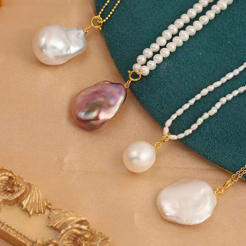 Natural Pearl Pendant with Gold Plated Baroque Design - Image 5
